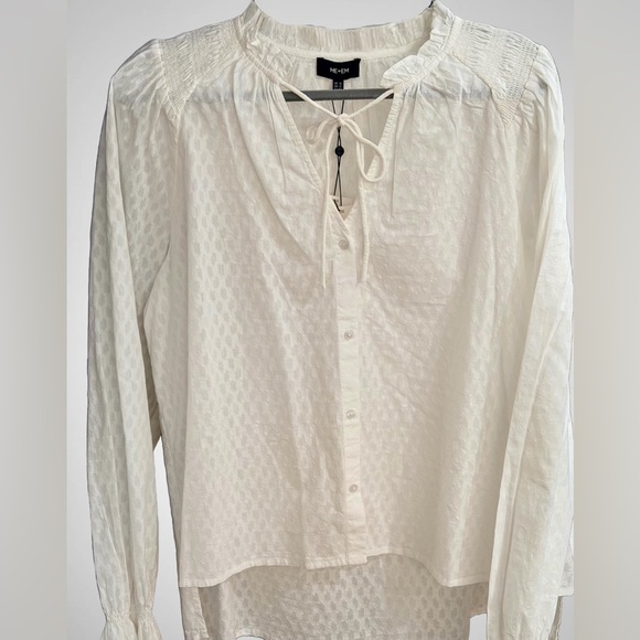ME+EM Tops - ME+EM White Cotton Tie Neck Button Down Blouse New with Tags US size 12